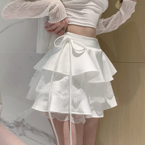 Kawaii Soft Girl Aesthetic Coquette Dollette Ruffle Lace Mini Skirt