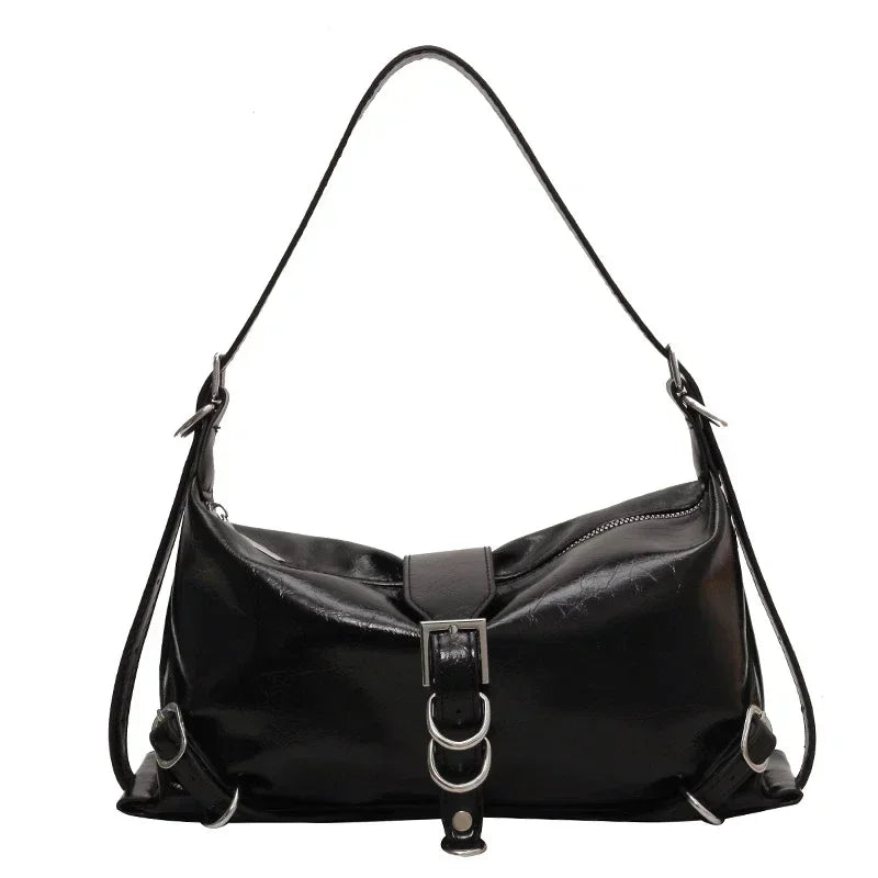 womens vegan leather black shoulder bag hobo bag y2k aesthetic
