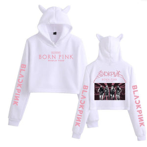 womens blackpink born pink cropped hoodie white