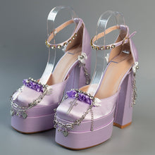 womens satin platform heels light purple medusa lavender pumps holy revelation high heel shoes prom wedding unique shoes