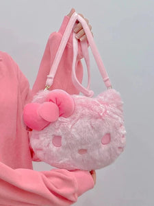 kawaii aesthetic pink plush hello kitty purse