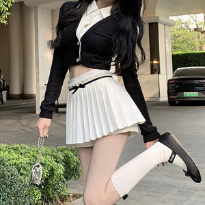Korean Aesthetic Preppy Old Money Jang Wonyoung Pleated Miniskirt with ...