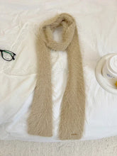 womens y2k skinny scarf beige mink fur immitation mohair angora fluffy thin scarf