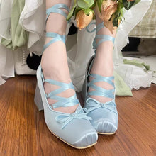 baby blue chunky heel satin balletcore shoes