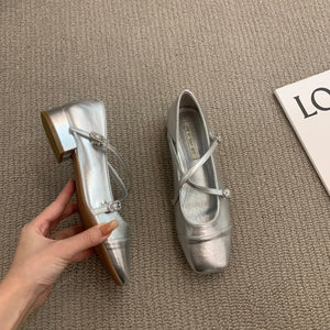 metallic silver shoes for women ballet flats kitten heel criss cross