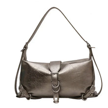 womens vegan leather metallic silver shoulder bag hobo bag y2k aesthetic