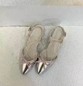 womens silver kitten heel sandals pointed toe