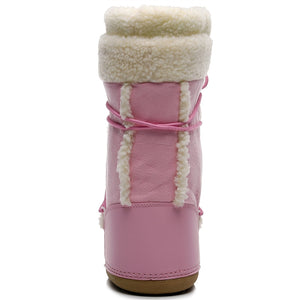 womens pink winter boots with white fur trim