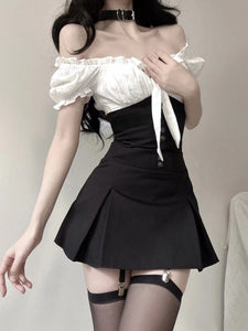 Korean Aesthetic Kpop Gothic Pinafore Mini Dress and Top Set