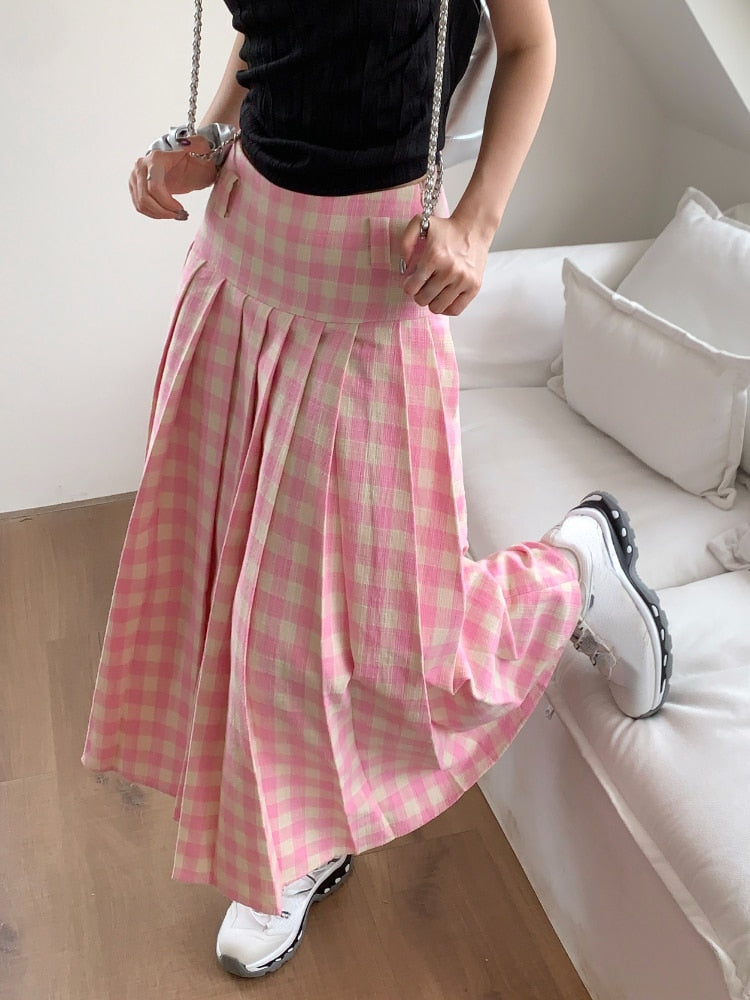 Korean Skirt Plaid Skirt Pink Kawaii Korean Aesthetic Pink Gingham
