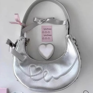 womens y2k aesthetic korean fashion underarm shoulder bag silver handbag purse