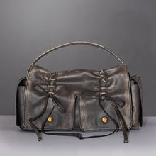 womens y2k aesthetic bags distressed leather bag multipocket bag brown bow handbag shoulder bag