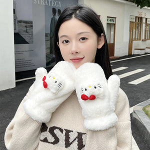 kawaii hello kitty gift for women white fuzzy mittens