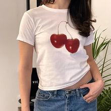 womens white cherry tshirt aesthetic clothes baby tee y2k tops