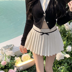 Korean Aesthetic Preppy Old Money Jang Wonyoung Pleated Miniskirt with ...