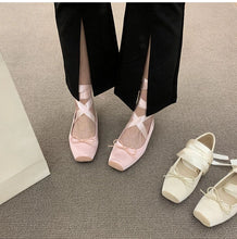 aesthetic shoes for women crisscross ballet flats pink white ivory blush 