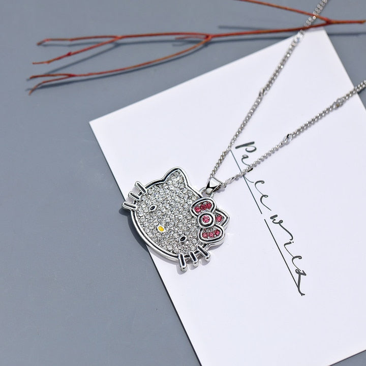 Y2k Hello Kitty Sanrio Necklace With Chain Alloy Silver Crystals Female  Charm Rhinestone Goth Pendant Jewelry Valentine Day Gift | Fruugo BH