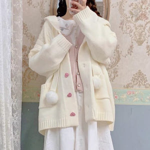 Kawaii Aesthetic Soft Girl Dollette Japanese Sweet Lolita Oversized Cozy Knit Cardigan