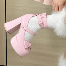 Kawaii Aesthetic Coquette Dollette Baby Pink Bow Straps Platform Mary Jane Shoes Pumps