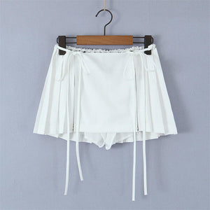 korean fashion low rise white pleated mini skirt