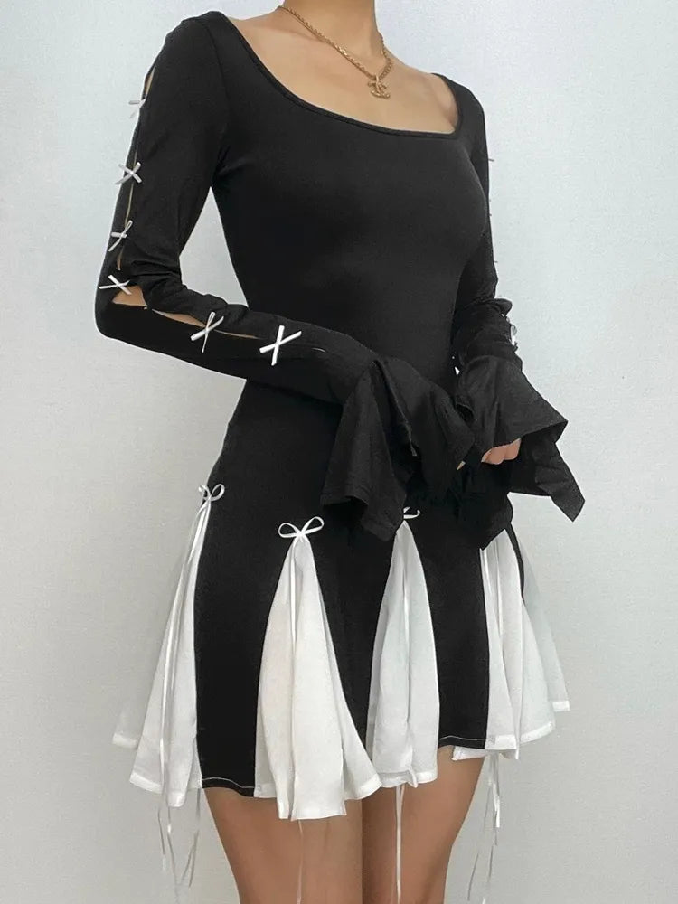 Y2K Coquette Aesthetic Outfits Long Sleeve Black Mini Dress with Bows The Kawaii Factory Y2K Coquette Aesthetic Outfits Long Sleeve Black Mini Dress with Bows The Kawaii Factory