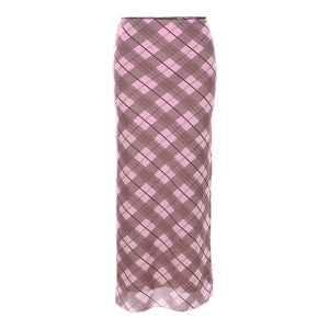 Y2K Fairy Grunge 90s Aesthetic Pink Checkered Maxi Skirt