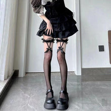 Kawaii Aesthetic E-girl Gothic Fishnet Bow Thigh High Socks