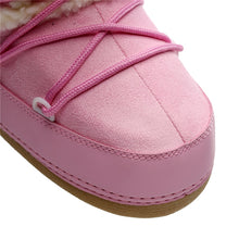 pink snow boots womens with laces closeup detail