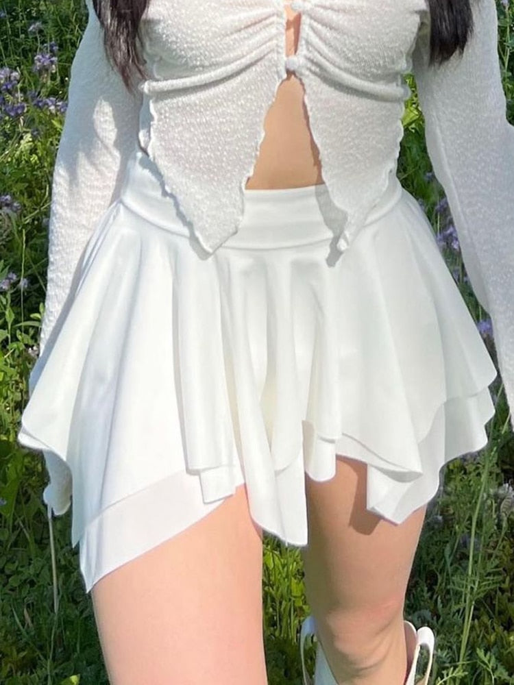 Fairycore Sirencore Y2K Aesthetic Fashion Asymmetrical Low Waist White  Miniskirt