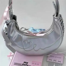 womens cute aesthetic bag silver underarm half moon bag purse