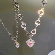 Kawaii Aesthetic Y2K Korean K-pop Jewelry Heart Crystal Pendant Silver Necklace