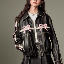 black leather jacket with pink bows diddi moda