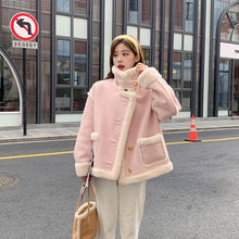 korean fashion ladies winter pink coat 