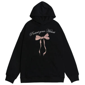aesthetic tops for women pink bow hoodie black