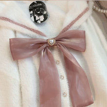 Kawaii Aesthetic Old Money Soft Girl Coquette Dollette Pink Bow Sailor Collar Fuzzy White Cardigan