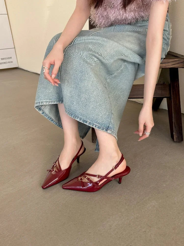 Red slingback top kitten heels