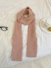 womens y2k skinny scarf dusty pink mink fur immitation mohair angora fluffy thin scarf
