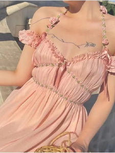 Kawaii Aesthetic Coquette Dollette Mermaidcore Summer Pink Midi Dress
