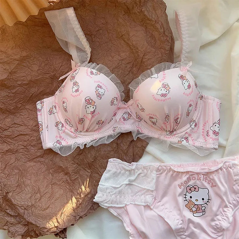 Harajuku Kawaii Underwear Pink Hello Kitty Bra Panties Lingerie Set – The  Kawaii Factory