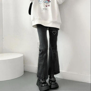 Harajuku Korean Style Y2K 90s High Waisted Gray Flared Jeans