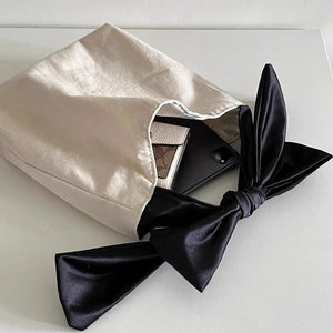 korean fashion cute bags canvas tote with black bow