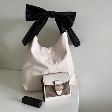 korean fashion womens cute canvas bag black bow purse shoulder bag handbag