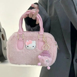 womens light pink plush hello kitty handbag