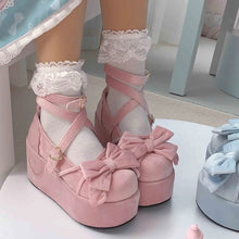 Kawaii Aesthetic Sweet Lolita Fashion Velvet Bow Platform Mary Jane Shoes