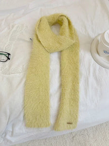 womens y2k skinny scarf lime green yellow mink fur immitation mohair angora fluffy thin scarf