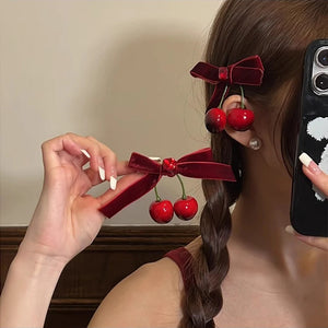 womens aesthetic hair clips cherry bow hairclip red