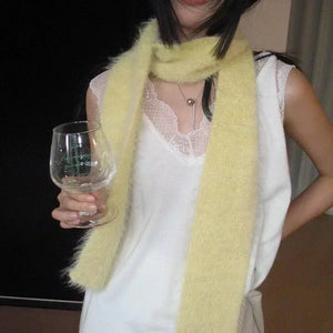 womens y2k lower east side downtown girl aesthetic lime green yellow skinny scarf mohair angora immitation thin scarf