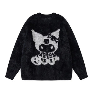 womens kawaii fashion kuromi sweater fuzzy fluffy black jumper