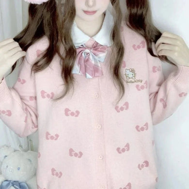 womens hello kitty cardigan oversized pink cardigan japanese fashion gyaru