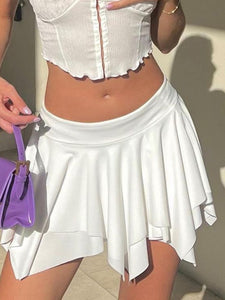 Fairycore Sirencore Y2K Aesthetic Fashion Asymmetrical Low Waist White Miniskirt
